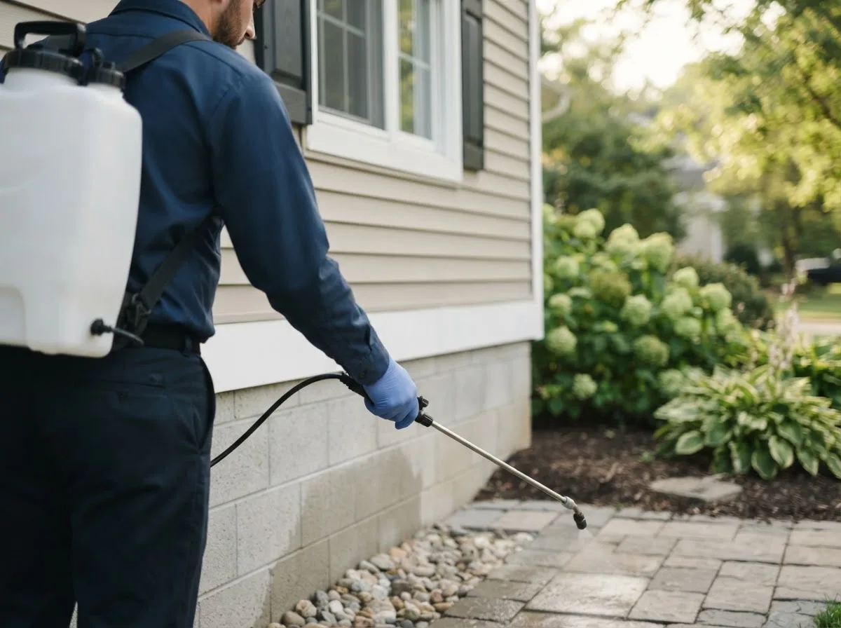 Pest control technician inspecting a home in Ortonville, MI